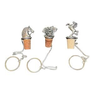 Vintage Pewter Wine Bottle Cork Stoppers Lot of 3 Metal, 2 Horse, 1 Grape Vine
